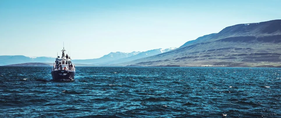 Un bateau d'observation des baleines au large d'Husavik en Islande